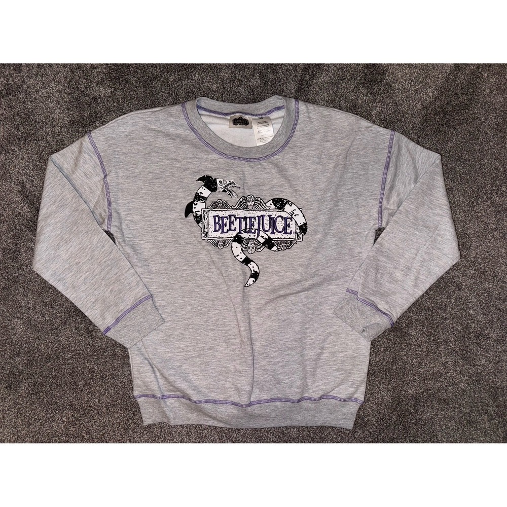 BEETLEJUICE Women's Heather Grey Crewneck Sweater